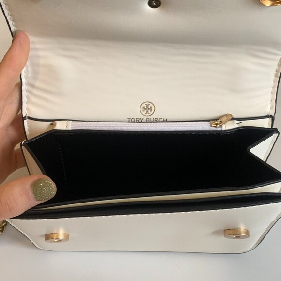 NEW Tory Burch Ivory Leather Gold Chain "Eleanor" Crossbody Bag AUTHENTICATED - Picture 7 of 10